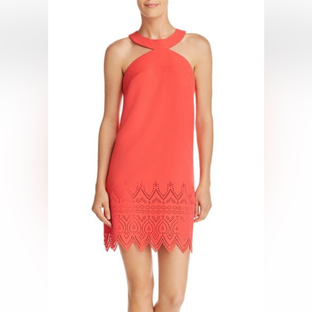 Laundry by Shelli Segal Sleeveless Laser-Cut Dress in Coral - Size 4